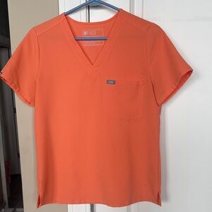 Figs Vibrant Orange V-Neck Scrub Top